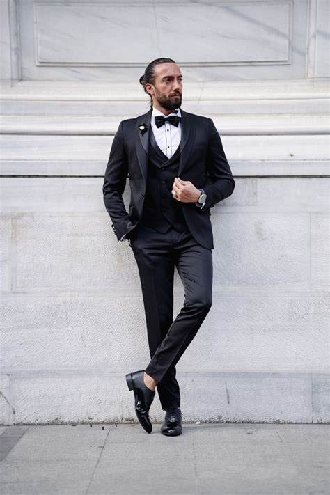 Black Slim Fit Groom Party Wedding Tuxedo For Men Gentwith