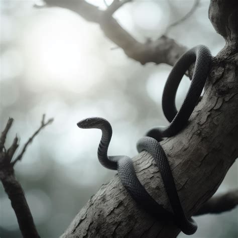 Premium Photo Black Snake On A Branch