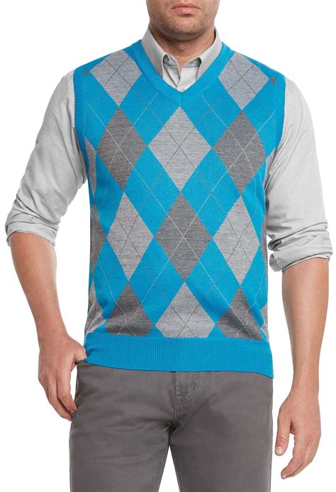 True Rock Men S Argyle V Neck Sweater Vest Turquoise Gray Medium