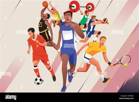 Una ilustración vectorial de atletas en diferentes deportes Poster