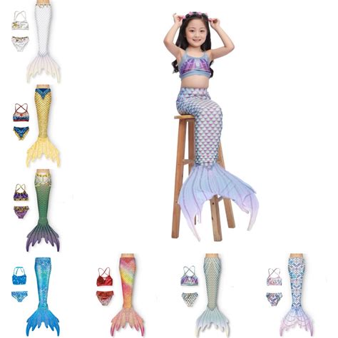 Fuzhiqa Pcs Girl Swimsuit With Skirt Piece Girls Swimsuit Bathing Suits Bikini Fish Tail Set