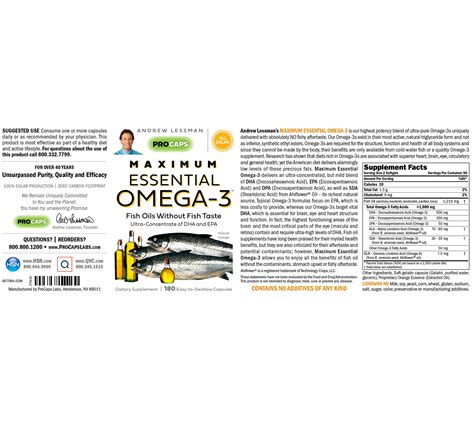 Andrew Lessman Maximum Omega-3 Hi DHA Fish Oil Mild and Gentle No Fishy ...