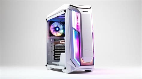 Premium Photo | RGB gaming PC with white case on white background