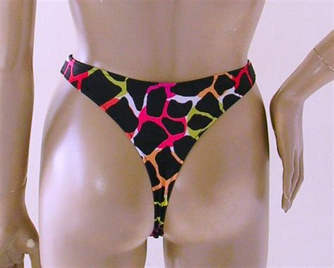 S S High Leg Thong Bikini Bottom In Wired Giraffe Print Etsy