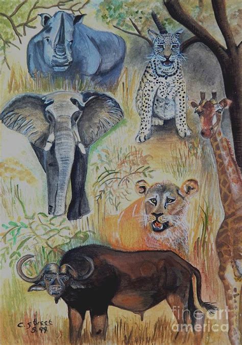 Africas Big Five Wildlife 3 Painting By Caroline Street