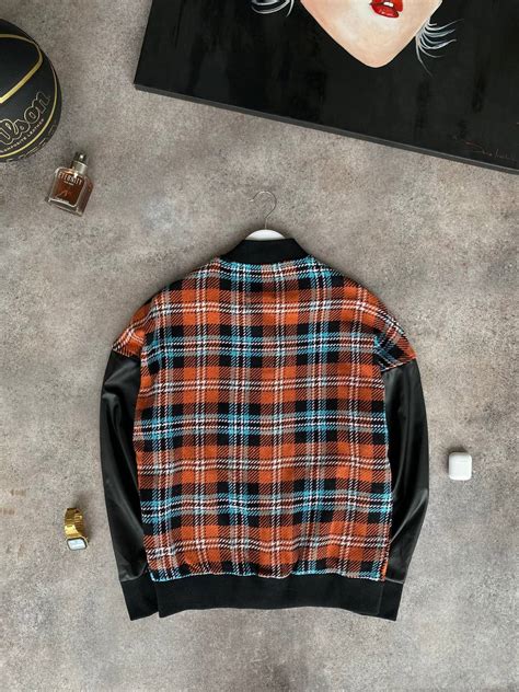 Мужской Черный Коричневый Бомбер - Клетчатый с Кожаными Рукавами ...