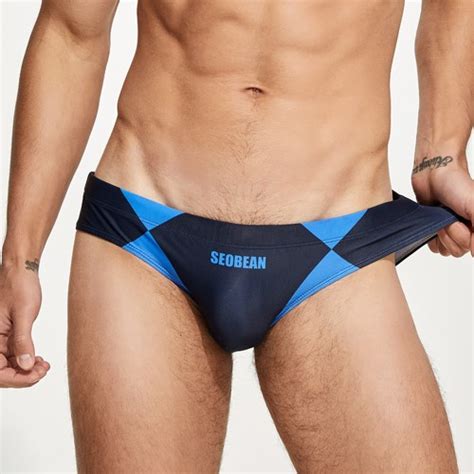 Seobean New Men S Swim Briefs Trunks Color Block Swim Bikini Ebay