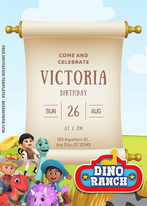 7 Adorable Prehistoric Dino Ranch Canva Birthday Invitation Templates