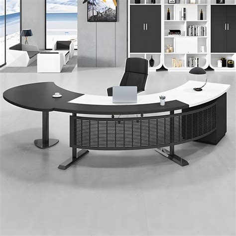 Half Circle Shaped Slate Office Desk White And Black Writing Desk For