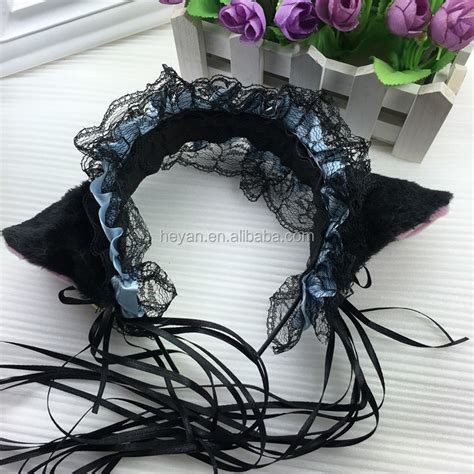 Black Cat Ears Hairband Lace Cat Ears Maid Headband Cosplay Headband With Tassels Buy Sexy Cat