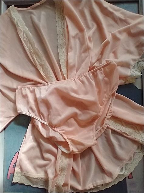 Vintage S Pce Boudoir Set Peach Nylon Bikini P Gem