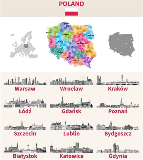 Polen Kaart Met De Belangrijkste Steden Erop Poolse Steden Skylines