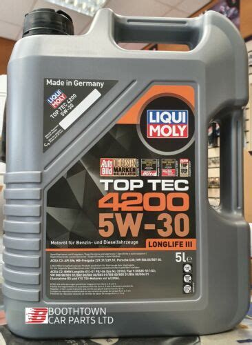 Liqui Moly Top Tec 4200 5W30 C3 BMW VW 504 507 AUDI ENGINE OIL 5 Litre ...