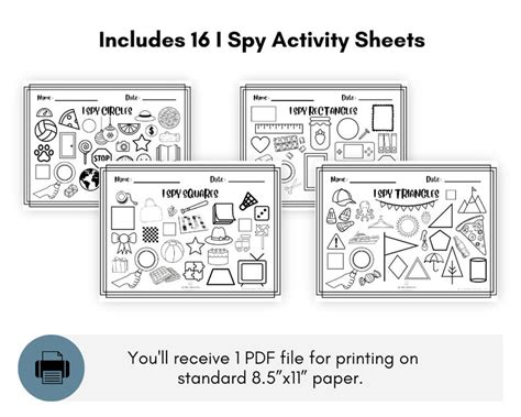 I Spy Shapes Printable Worksheets Etsy