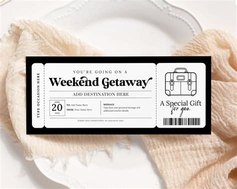 Weekend Getaway Voucher Editable Surprise Weekend Away Ticket