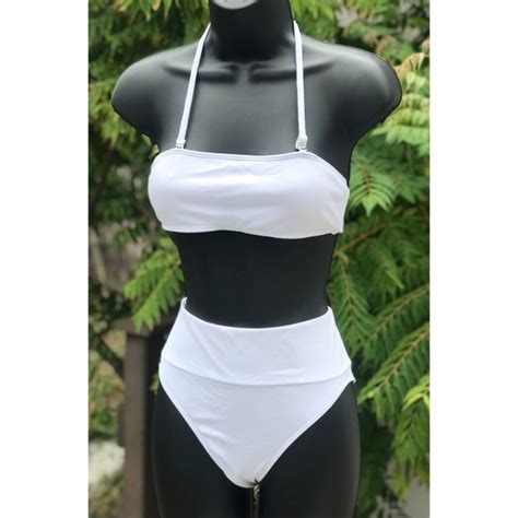 Swim White Ribbed Bandeau Two Piece Bikini Poshmark