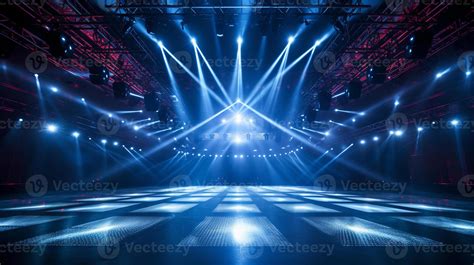 blank  show stage  fantastic dazzling blue laser lighting  big hall performance show