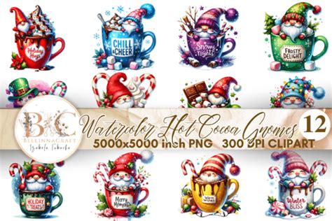 Watercolor Hot Cocoa Gnomes Clipart Xmas Graphic By Bellinnacraft Creative Fabrica