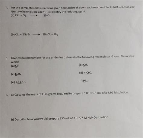 Solved 4. For the complete redox reactions given here, (i) | Chegg.com