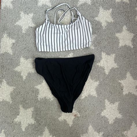 Black And White Striped Bikini Set Stripes Barely Worn Depop