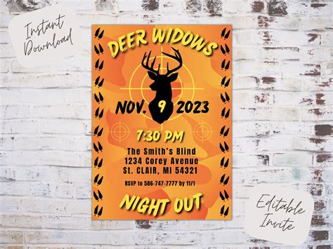 Editable Deer Widows Night Out Invitation Deer Widows Girls Night
