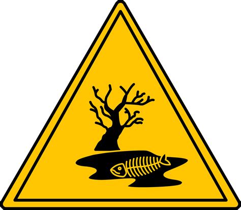 Yellow Sign Dangerous for Environment. Icon. Dried Tree and Fish