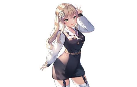 Обои girl thighhighs long hair dress anime beautiful pretty blonde на телефон и рабочий