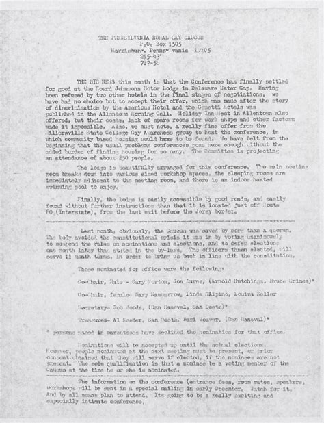 PA Rural Gay Caucus Report November 1977 Archives Special Collections