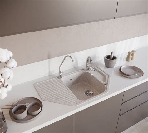 Мойка кухонная многоугольная мраморная бежевая Domaci "Бьелла" DMC-10 ...