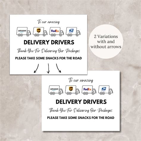 Delivery Driver Snack Sign Printable Delivery Driver Thank You Sign