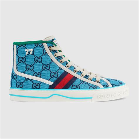 Womens Gucci Tennis 1977 Gg Multicolor High Top In Light Blue And Blue