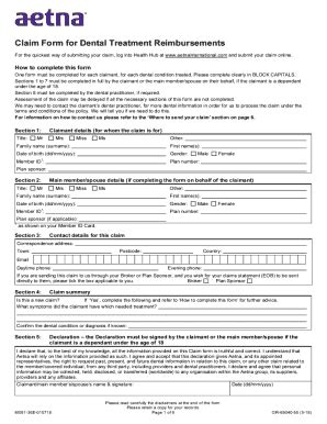 Fillable Online Claim Form For Dental Treatment Reimbursements