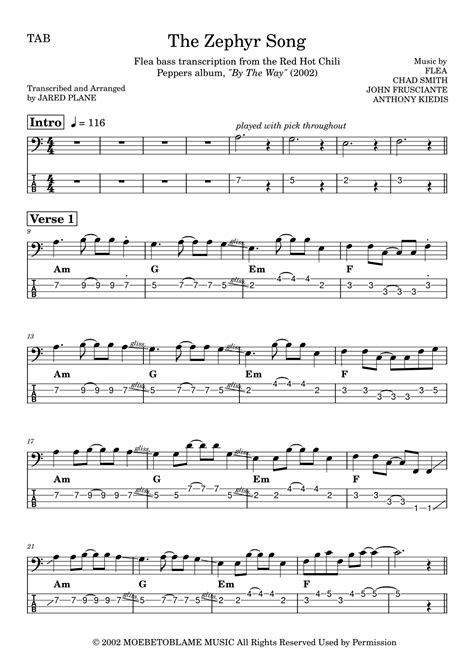 The Zephyr Song Arr Jared Plane By Red Hot Chili Peppers Sheet Music For Bass Guitar Tab At