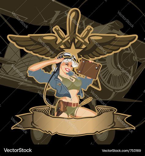 Retro Military Pin Up Royalty Free Vector Image