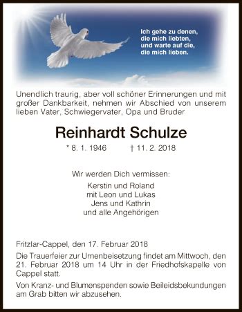 Traueranzeigen Von Reinhardt Schulze Trauer Hna De