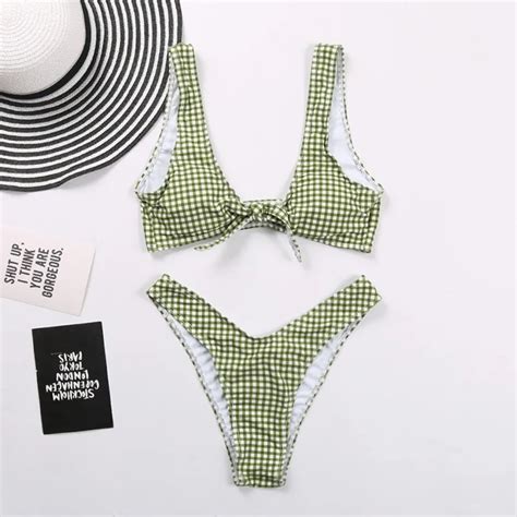 Sexy Plaid Bikini Set Swimsuit Women Micro Thong Swimwear Black White Hot Sex Picture