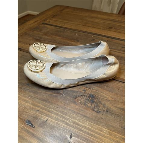 Tory Burch Tan Nude Caroline Patent Leather Ballet Fl Gem