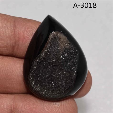 Off Natural Black Agate Druzy Cabochon Black Agate Druzy Etsy