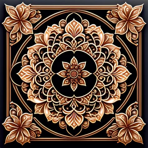 Free Photo | A black and gold tile with a floral design.