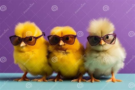 Three Cute Chicken Chicks Wearing Sunglasses Representing A Fun And Playful Image Ai Generated