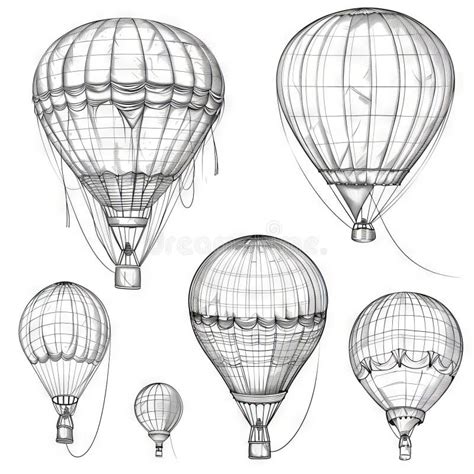 Hot Air Balloon Set Contour Drawings For Design Stock Photo Image Of Transport Technology