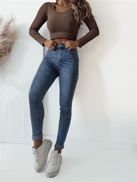 Spodnie Jeansowe Skinny Z Wysokim Stanem Jasny Jeans Olika