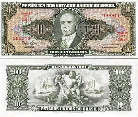 Brazil 1 Centavo on 10 Cruzerios 1966, UNC, P-183a (Error Minstro), Sign 15 – Fortumor ...