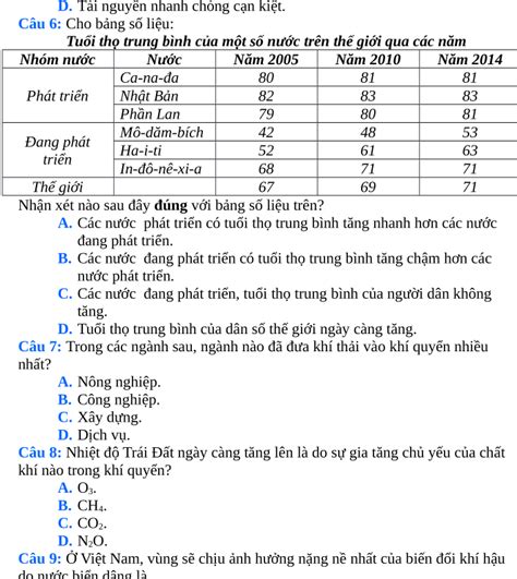 Trắc Nghiệm Địa Lí 11 Theo Từng Bài Học Cả Năm Có Đáp Án