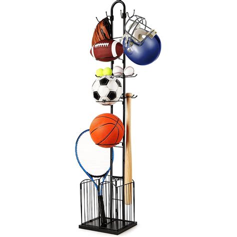 4 Tier Sports Equipment Ball Storage Rack with Basket | The Warehouse