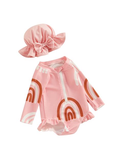 Wernzatt Baby Girls One Piece Swimsuit Infant Long Sleeve Rush Guard Bikini Floral Bathing Beach