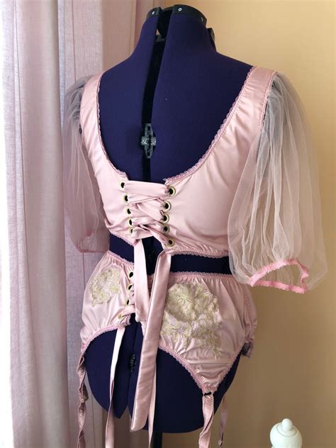 Pink Satin Lingerie Set Lingerie Costume Frilly Lingerie Etsy Australia