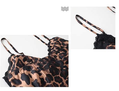 Hot Sexy Women Sleepwear Leopard Printed Silk Slip Night Dress Lady S Erotic Nighties Gr3400