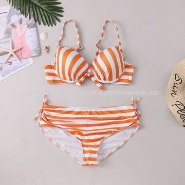 China Plus Size Striped Bikini Swimsuit Separate Female Swimsuit Size S