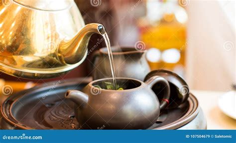Hot Water Pouring Into Ceramic Teapot Stock Image Image Of Liquid Fresh 107504679
